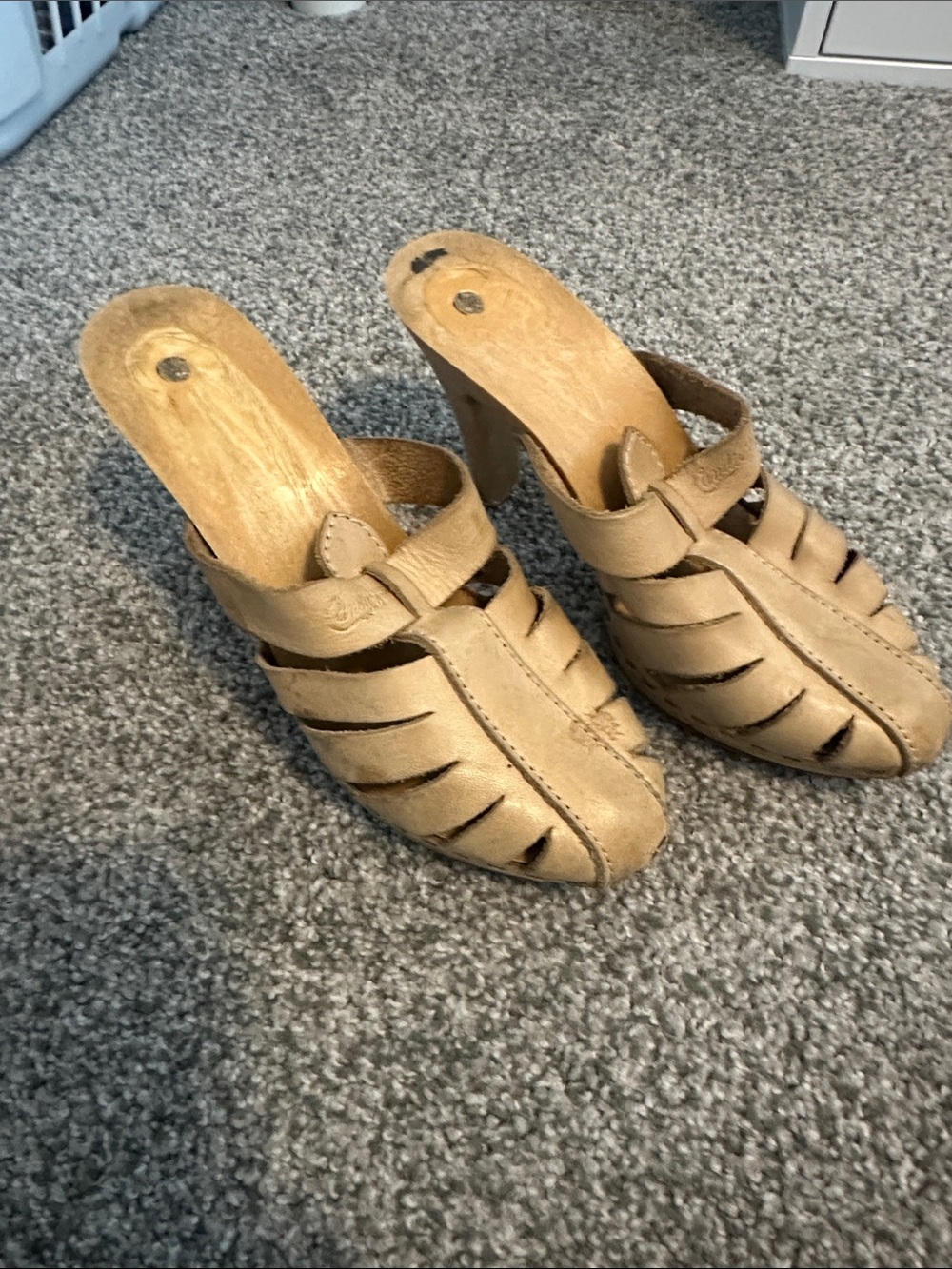 Candie's Tan Strappy Slip-On Mule Heels